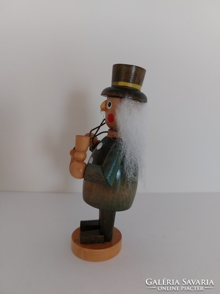 Christmas censer figurine long gray hair handmade wooden doll 13 cm