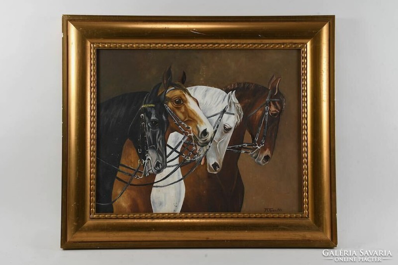 Horses. Signed oil