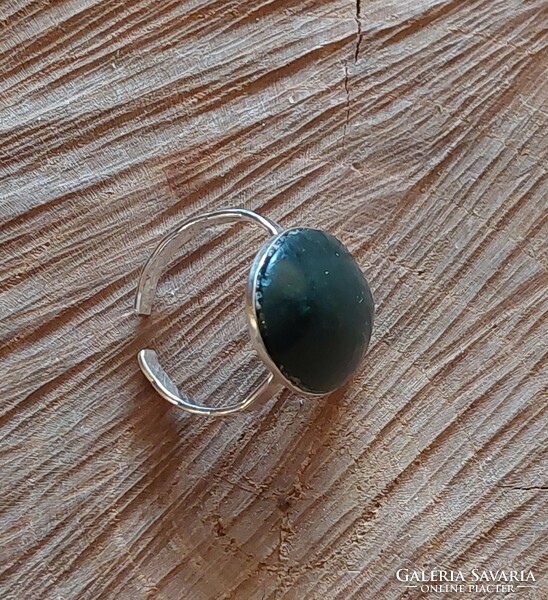 Silver ring with jade stone, adjustable size