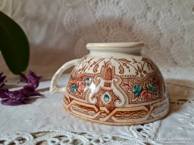 Antique faience sarreguemines large tea cup with rose decor