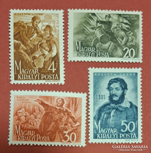 1944.Kossuth Lajos (I) teljes sor, postatiszta bélyegek B/1/3