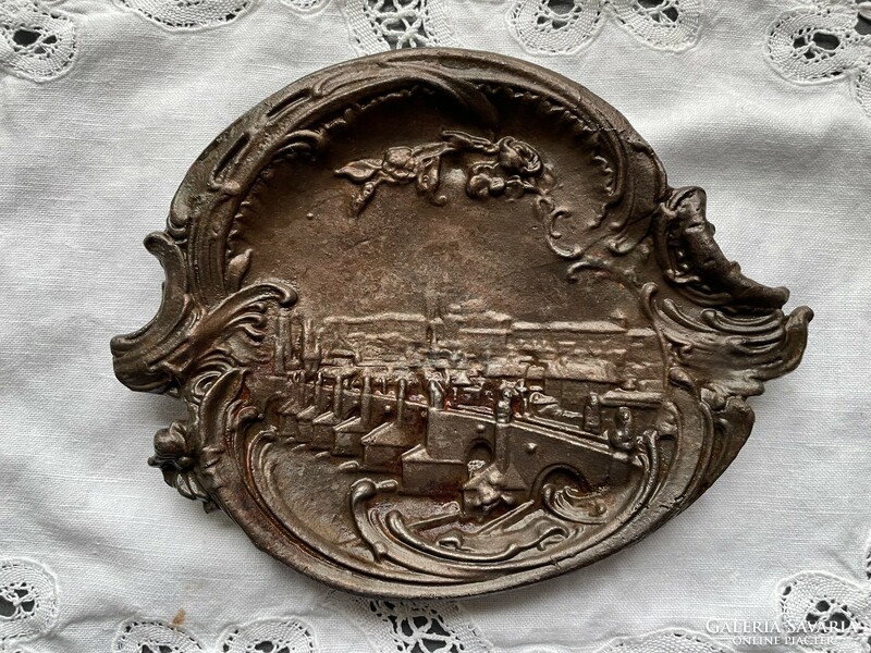 Art Nouveau, urban bronzed metal casting small decorative bowl, business card holder