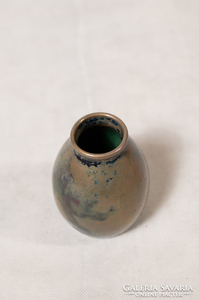 Zsolnay? Labrador glazed eosin vase, 9.5 cm high, marked f on the base