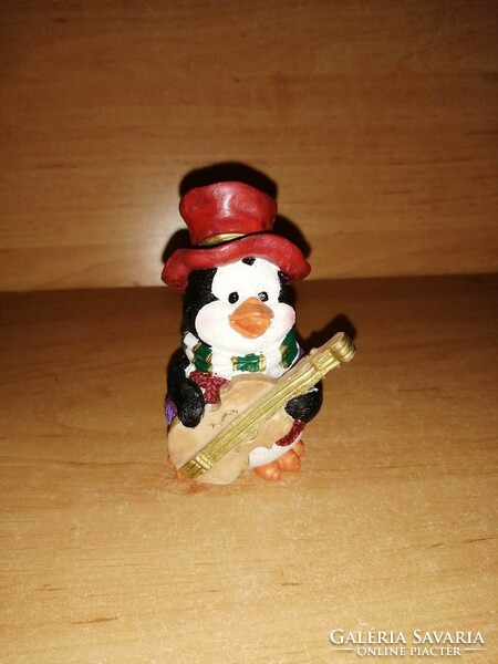 Cute red top hat musical penguin figurine for Christmas decoration, 9 cm high (po-2)