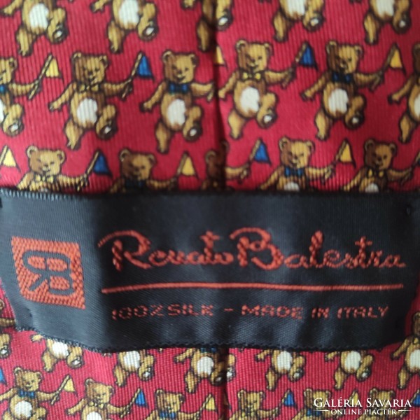Renato Balestra bear print tie, Italian real silk tie