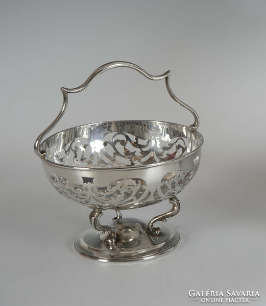 Openwork tray with silver basket