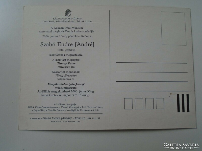 D194343 advertising postcard - the opening of the exhibition of the painter Endre Szabó in Siófok, 2006