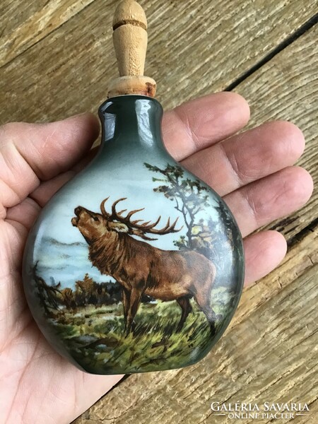 Old Bavarian small porcelain hunting flask