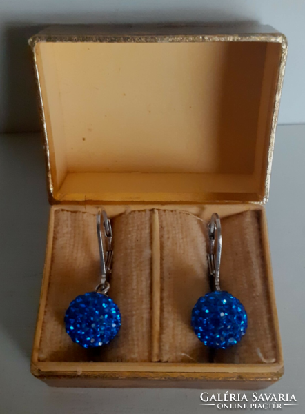 Fine condition hallmarked sterling silver hook earrings with spherical dangle set with polished blue stones