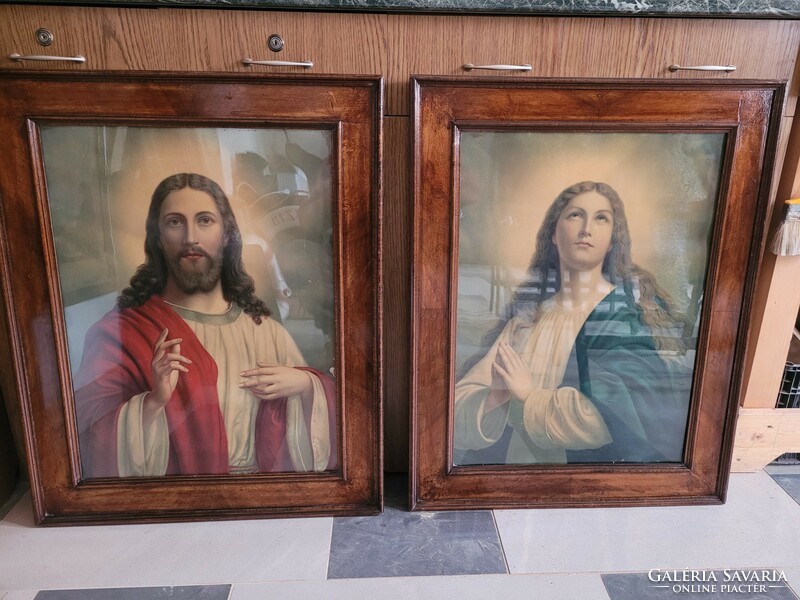 Antique holy image in 2 pewter frames