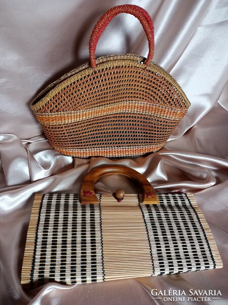 2 db retro női kistáska - egy bambusz egy fonott együtt