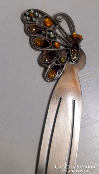 Beautiful condition fire enamel silver butterfly bookmark with multi-colored sparkling stones
