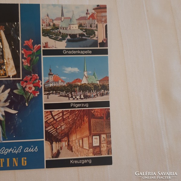 Special postcard from Altötting in Bavaria with snow wool, original cellophane case approx. 1990.