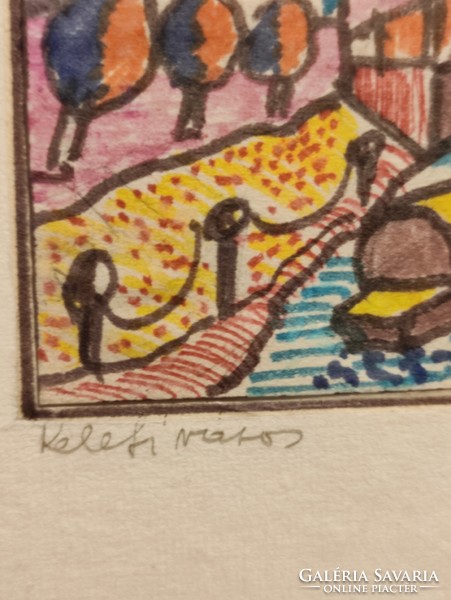 Korényi Attila kortárs festő Keleti város kis filctoll karton kép 1989. keret nélkül