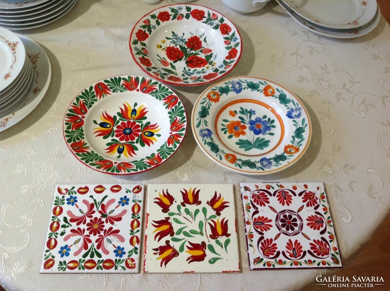 Hand-painted ceramics, the work of the late Béla Nagypál - 6 pcs