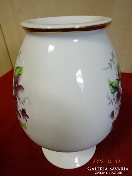 Höllóháza porcelain, vase with violet pattern, gold border. Jokai.