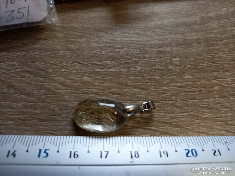 Rarity! Gold rutile quartz semi-precious stone silver pendant from Germany