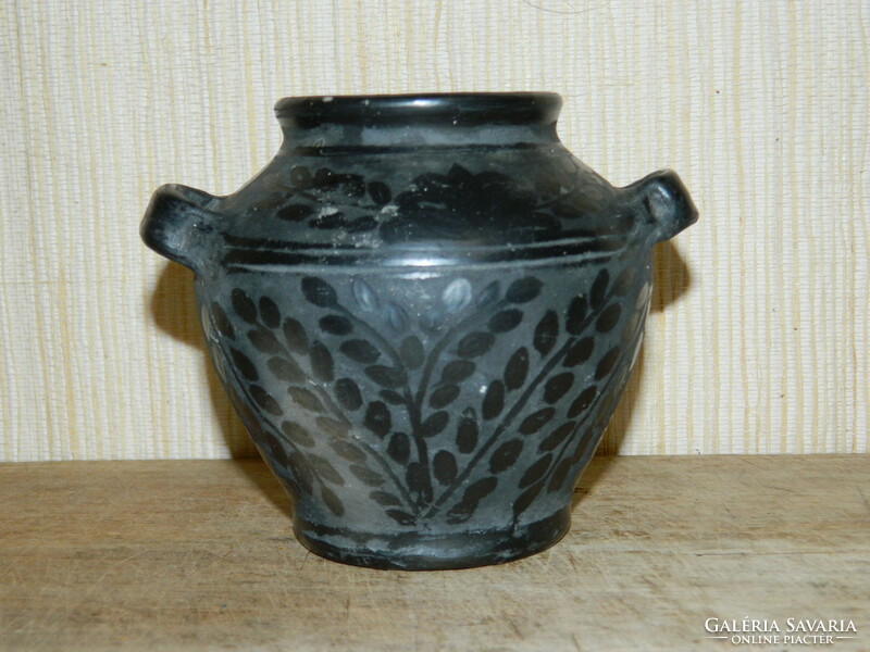 Nádudvari black earthenware vase with handles