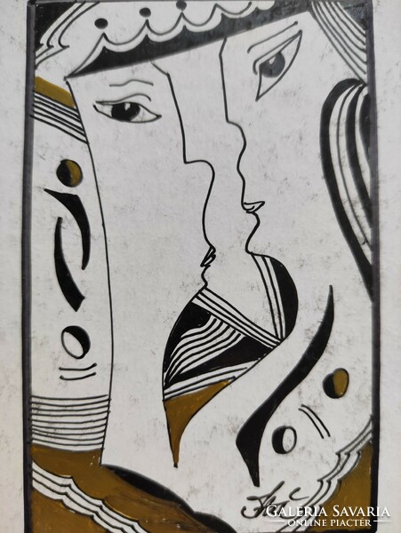 Original Saxon Charles Stephen abstract ink drawing artwork black white gold color
