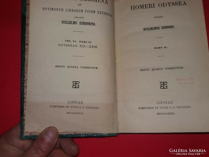 1898 .Antik GUILIELMUS DINDORF : HOMÉROSZ - ODÜSSZEIA görög nyelvű könyv a képek szerint