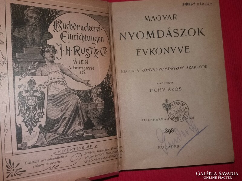 1898.A Magyar Nyomdászok évkönyve kalendárium szakmai állapot a képek szerint