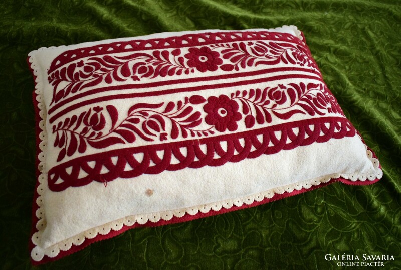 Embroidered pattern wool posto pillow decorative pillow Hungarian ethnographic needlework 54 x 37 x 13 cm