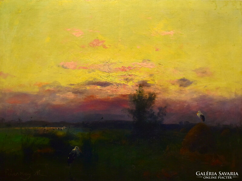 Mihály Zeller (peleskey) (1859 - 1915) Storks in the morning twilight