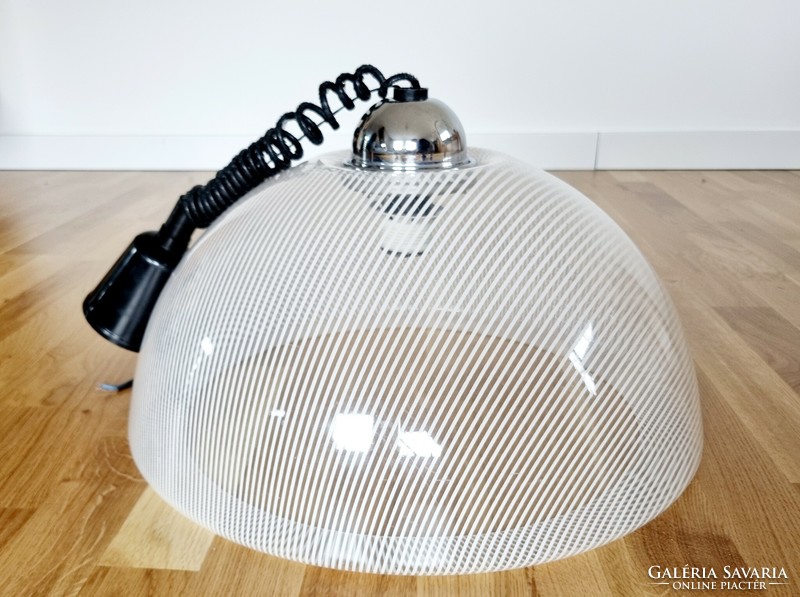 Transparent white striped Guzzini meblo, adjustable height ceiling lamp