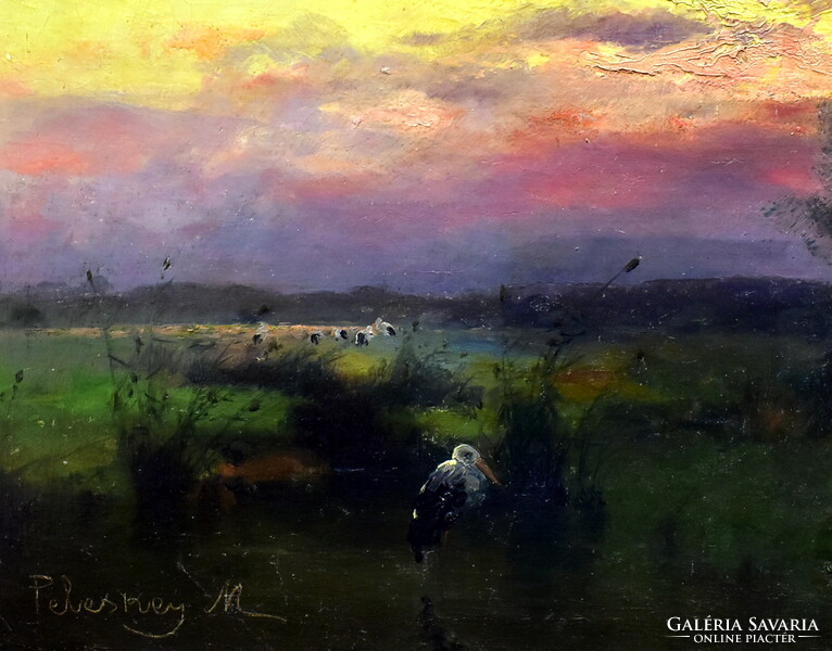 Mihály Zeller (peleskey) (1859 - 1915) Storks in the morning twilight