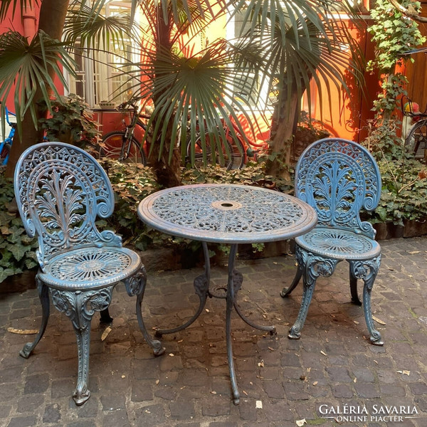 Turquoise garden furniture set - 2 chairs + table -
