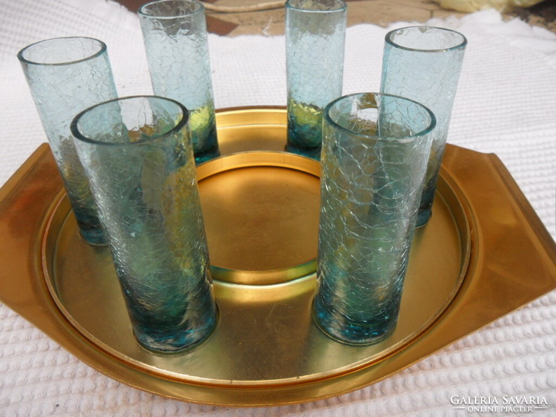 Rare blue Carcag veil glass short drink glass set with picture gallery bottom wallet