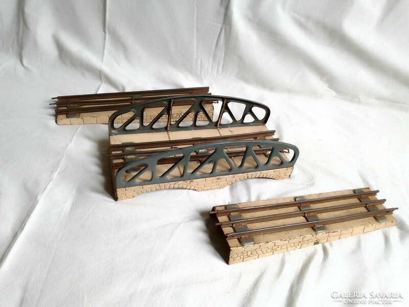 Antik régi vasúti híd kétoldali felhajtóval JEP France 0-ás 3 sínes vasút modell 1930 k. terepasztal