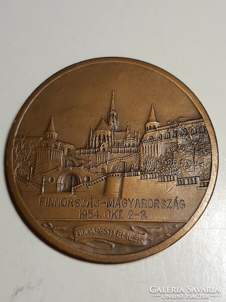 Berán Lajos bronz érem Halászbástyával Finnország - Magyarország 1954 emlék