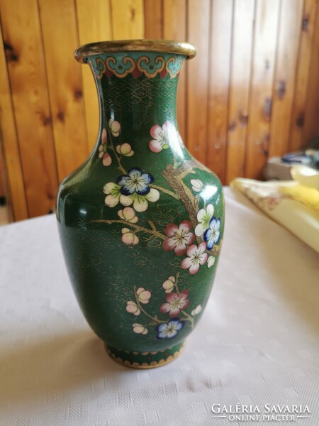 Cloissone váza, rekeszzománc váza 20 cm magas