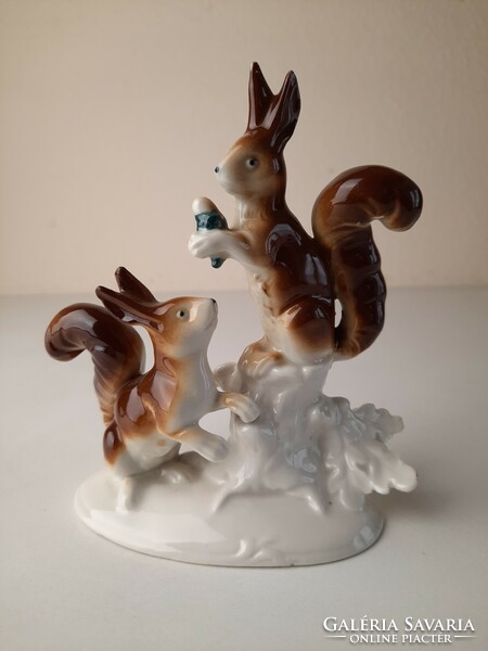 Retro porcelain statue, squirrel couple figures