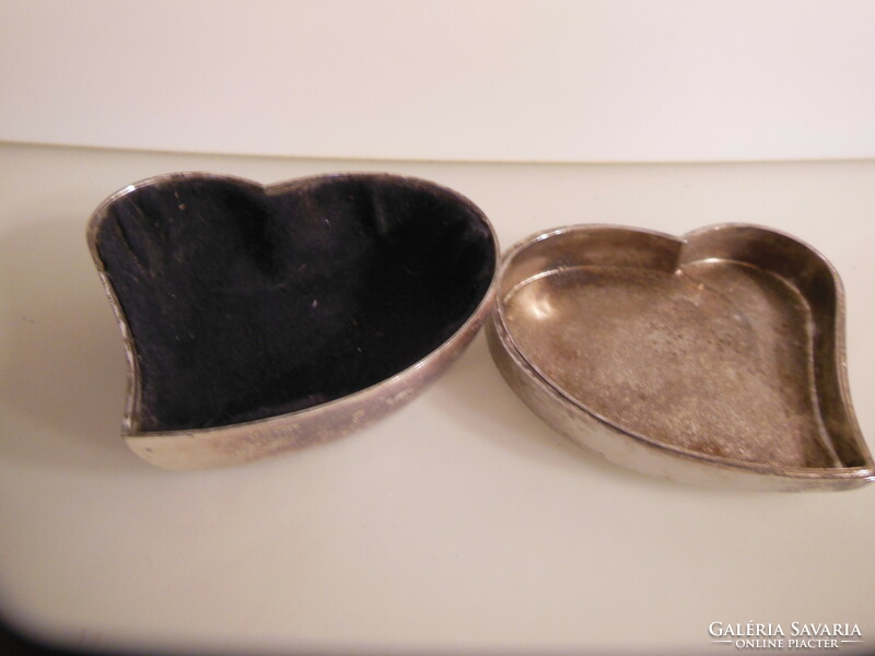 Jewelry holder heart - 11 x 11 x 5 cm - silver plated - velvet - heavy - solid - old - Austrian - flawless