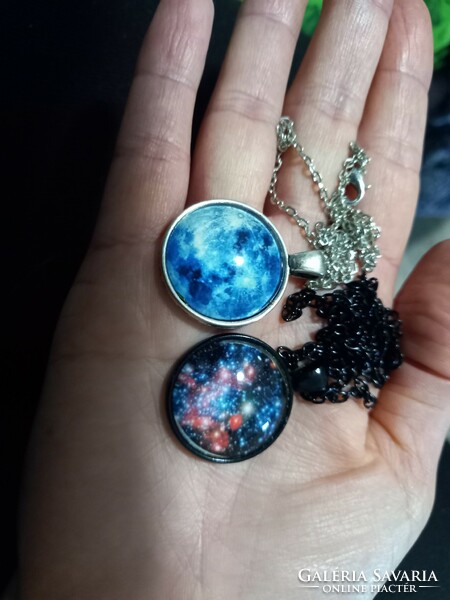 Bronze and silver-plated pendants, amulets with galaxy glass lenses