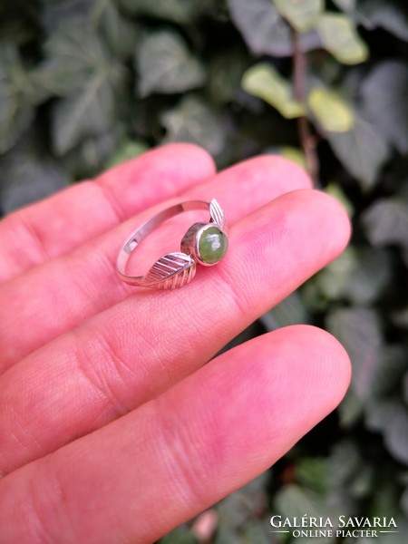 Silver ring with jade stones