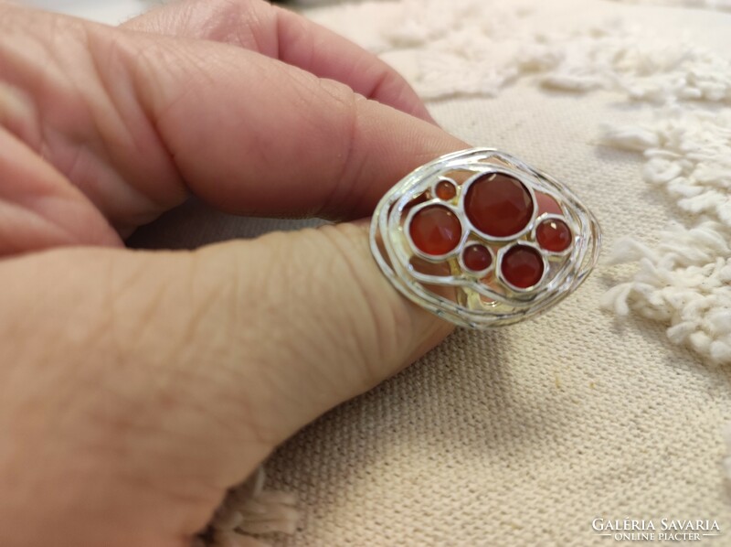 Israeli silver ring with carnelian stones