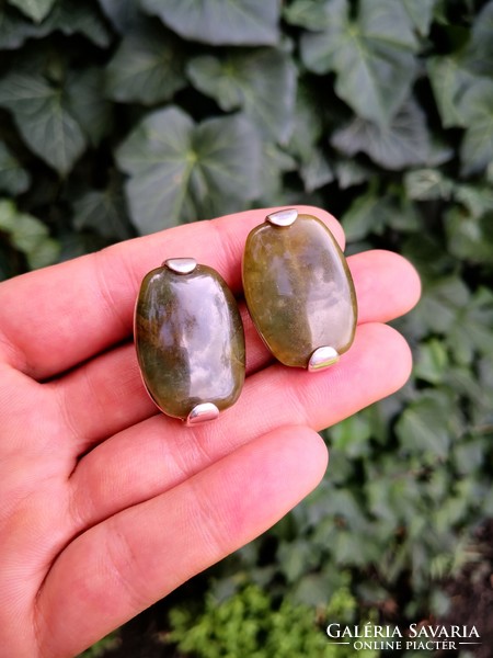 Large silver earrings with bowenite stones