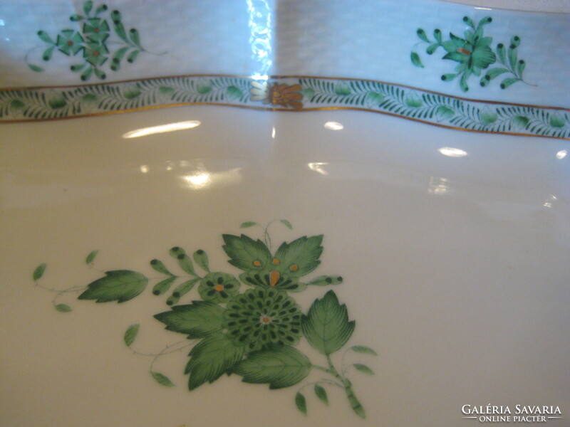 Herend green Appony pattern three-sided bowl marked 1956, 25 cm