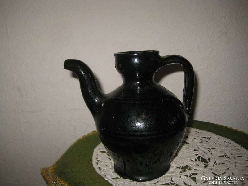 Evk Eger Castle ceramics 1949 black small jug, spout, 14 cm, good condition