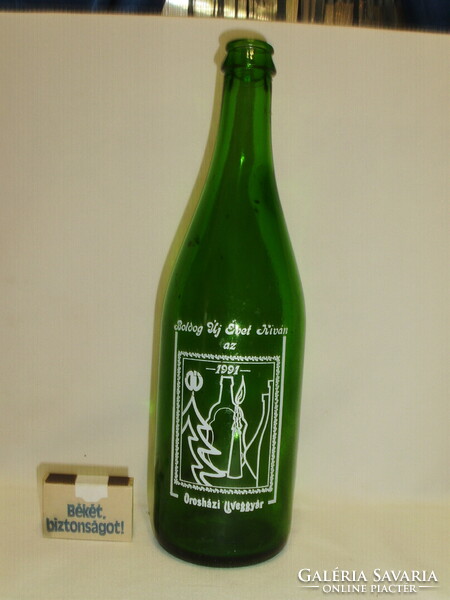 Retro üveg palack " Boldog új évet kíván az Orosházi Üveggyár 1991 - 0,75 l