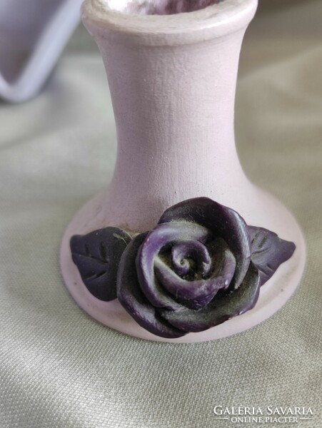 Rózsa díszes szív formájú lila kerámia tálka váza bonbiner szett Inke László és Márta hagyatékából