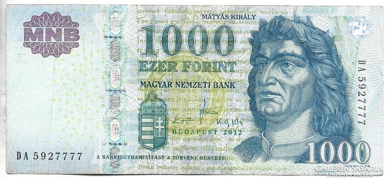 1000 forint 2012 3. "DA"