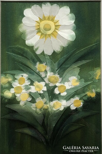 Izolda Macskássy silk collage picture, daisies