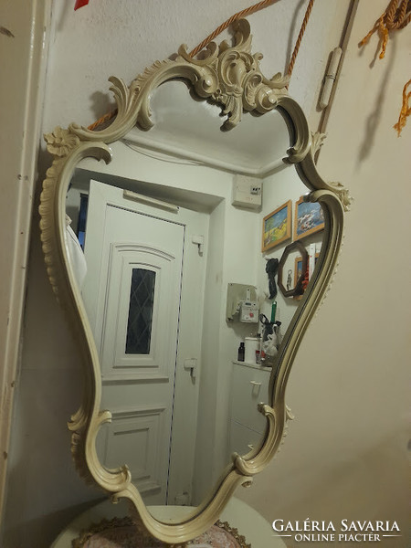 Carved, white baroque mirror