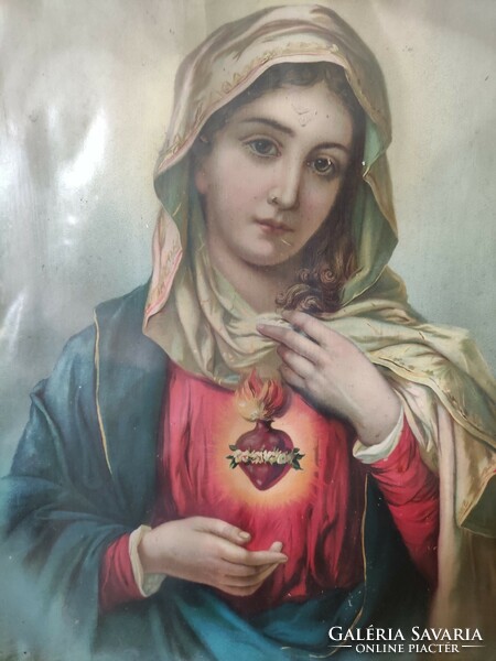 Szűz Mária,régi színezett kőnyomat