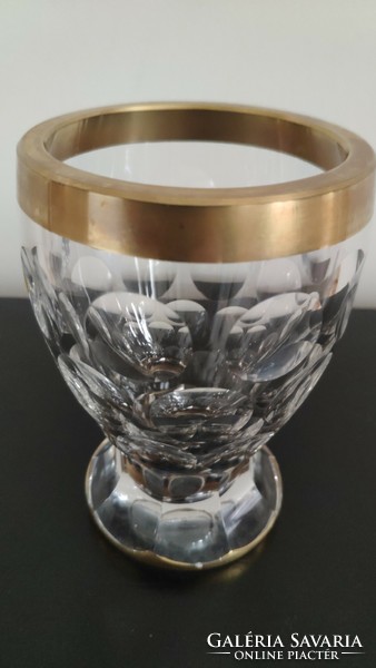 Kézzel csiszolt aranyozott szélű kristály pohár