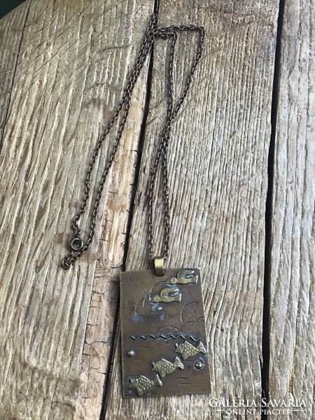Old artisan craftsman copper necklace, marked